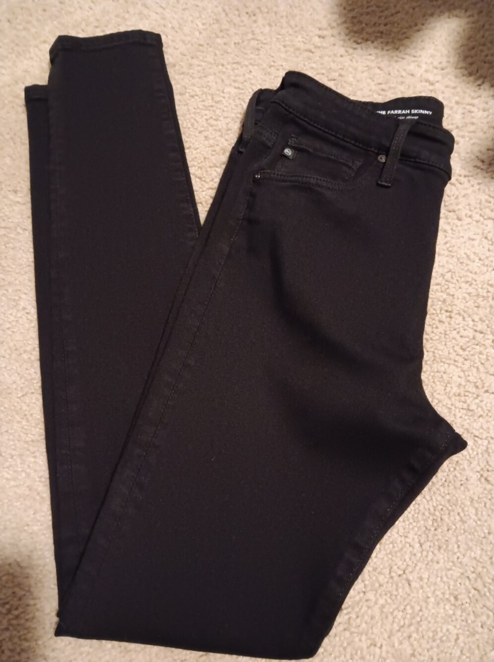 AG The Farrah Skinny- Black Skinny Jeans. 27R (Small).